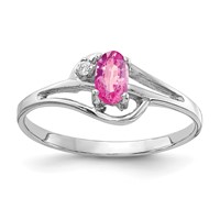 14K White Gold 5x 3mm Oval Pink Sapphire and a Diamond Ring view 1