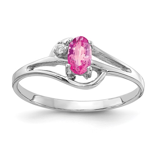 14K White Gold 5x 3mm Oval Pink Sapphire and a Diamond Ring
