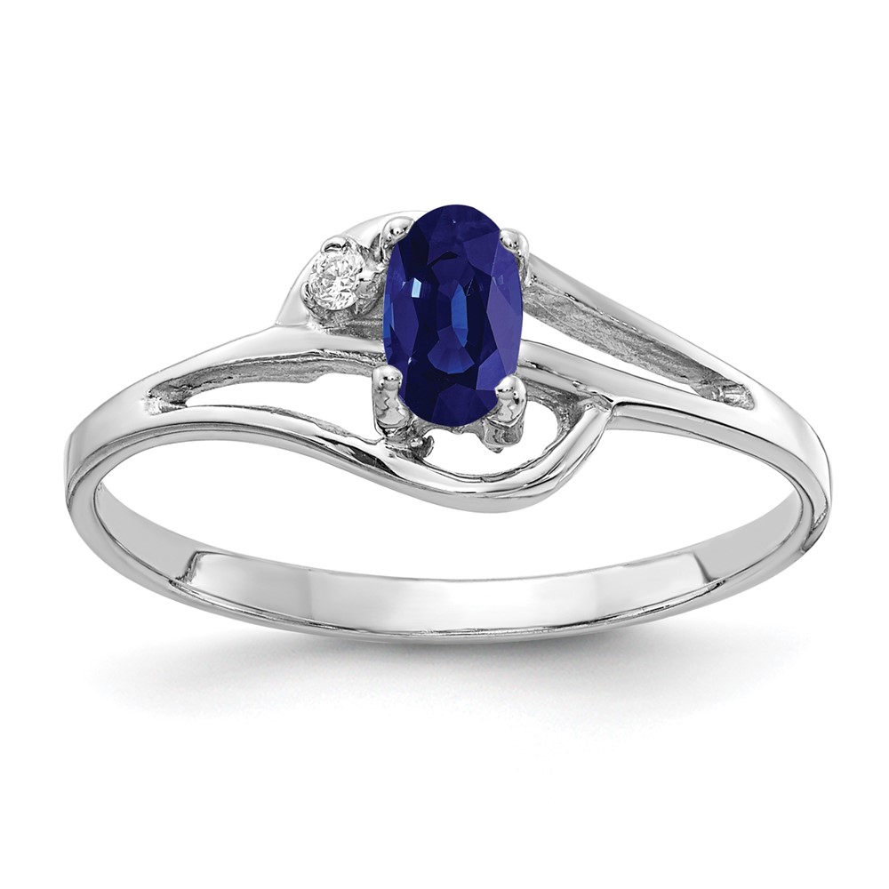 14K White Gold 5x 3mm Oval Blue Sapphire and AA Diamond Ring