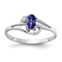 14K White Gold 5x 3mm Oval Tanzanite and AA Diamond Ring view 1