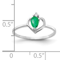 14K White Gold 5x 3mm Pear Emerald and AA Diamond Heart Ring view 2