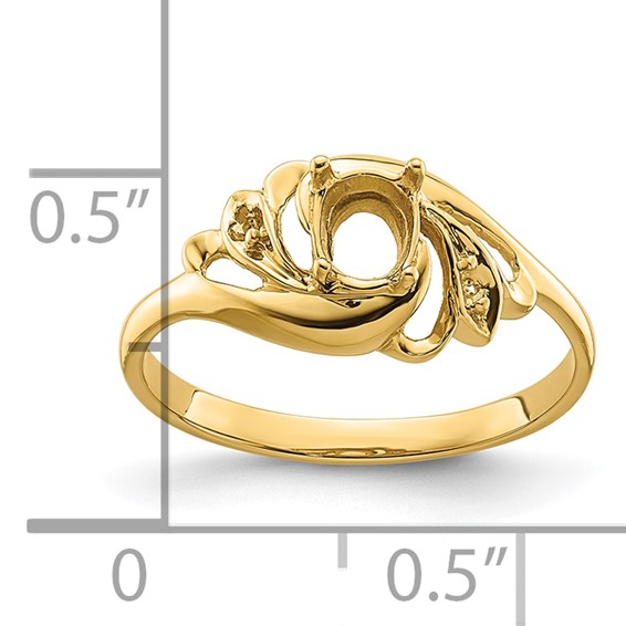 14k Polished Holds 2-1.1mm Diamond and 1-6x4 Oval Gemstone Ring Mounting