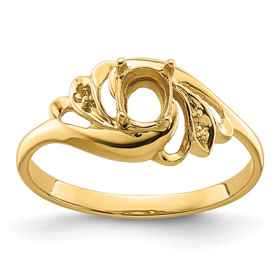 14k Polished Holds 2-1.1mm Diamond and 1-6x4 Oval Gemstone Ring Mounting