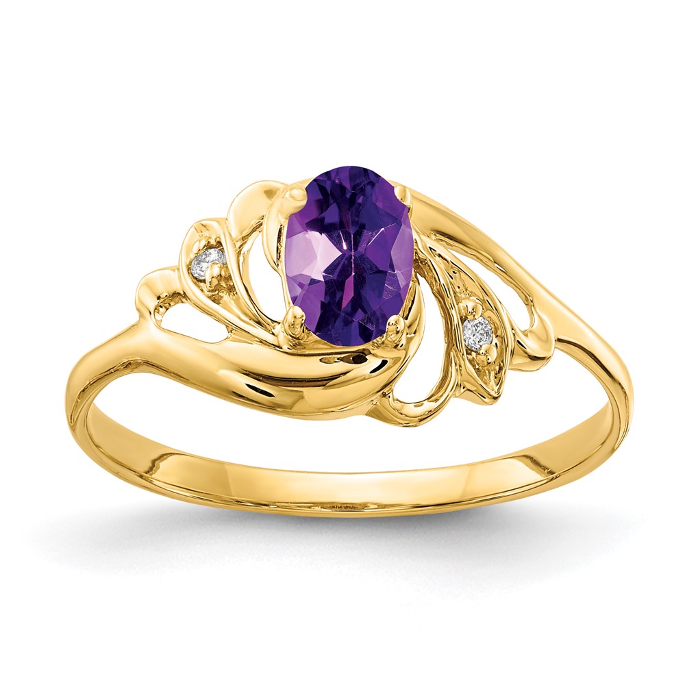 14K Yellow Gold 6x4mm Oval Amethyst and VS Diamond Ring