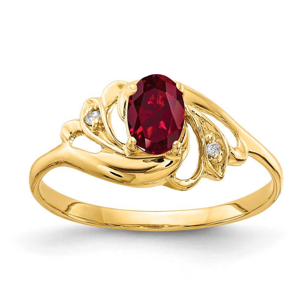 14K Yellow Gold 6x4mm Oval Lab-Created Ruby and VS Diamond Ring