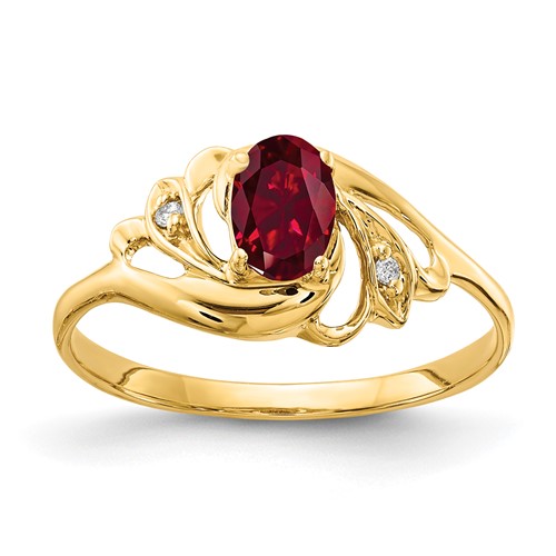 14K Yellow Gold 6x 4mm Oval Lab-Created Ruby and VS Diamond Ring