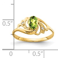 14K Yellow Gold 6x 4mm Oval Peridot and Aaa Diamond Ring view 2