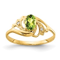 14K Yellow Gold 6x 4mm Oval Peridot and a Diamond Ring view 1