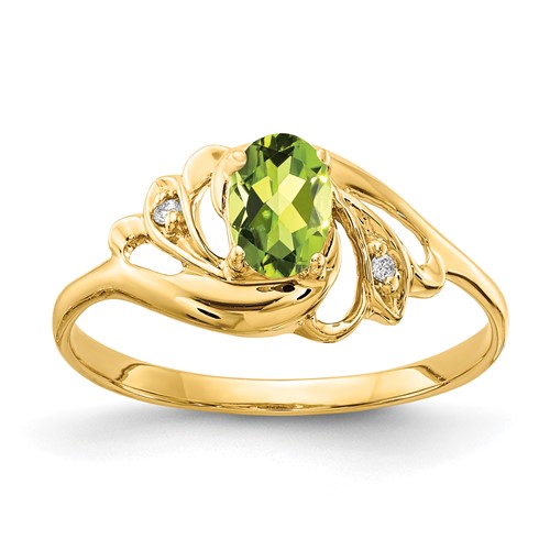 14K Yellow Gold 6x 4mm Oval Peridot and a Diamond Ring