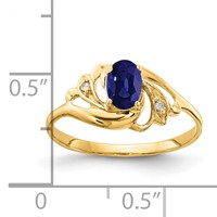 14K Yellow Gold 6x 4mm Oval Blue Sapphire and AA Diamond Ring view 2