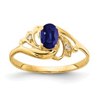 14K Yellow Gold 6x 4mm Oval Blue Sapphire and AA Diamond Ring view 1
