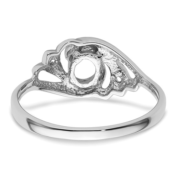 14k White Gold Polished Holds 2-1.1mm Diamond and 1-6x4 Oval Gemstone Ring Mounting