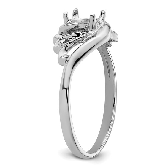 14k White Gold Polished Holds 2-1.1mm Diamond and 1-6x4 Oval Gemstone Ring Mounting