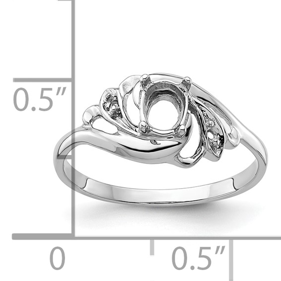 14k White Gold Polished Holds 2-1.1mm Diamond and 1-6x4 Oval Gemstone Ring Mounting