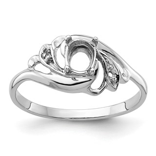 14k White Gold Polished Holds 2-1.1mm Diamond and 1-6x4 Oval Gemstone Ring Mounting