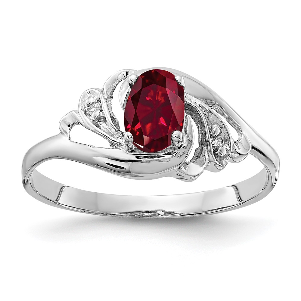 14K White Gold 6x4mm Oval Lab-Created Ruby and Aaa Diamond Ring