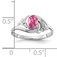 14K White Gold 6x 4mm Oval Pink Tourmaline and AA Diamond Ring view 2