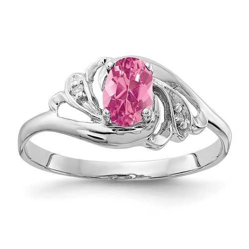 14K White Gold 6x 4mm Oval Pink Tourmaline and AA Diamond Ring