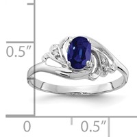 14K White Gold 6x 4mm Oval Blue Sapphire and VS Diamond Ring view 2