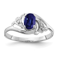 14K White Gold 6x 4mm Oval Blue Sapphire and VS Diamond Ring view 1