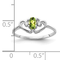 14K White Gold 5x 3mm Oval Peridot and AA Diamond Two Hearts Ring view 2