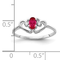 14K White Gold 5x3mm Oval Ruby and AA Diamond Two Hearts Ring view 2