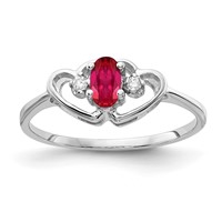 14K White Gold 5x3mm Oval Ruby and a Diamond Two Hearts Ring view 1