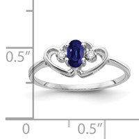 14K White Gold 5x 3mm Oval Blue Sapphire and AA Diamond Two Hearts Ring view 2