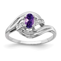 14K White Gold 5x 3mm Oval Amethyst and 0.05 Carat AA Diamond Ring view 1