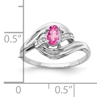 14K White Gold 5x3mm Oval Pink Sapphire and Aaa Diamond Ring view 2