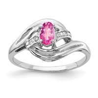 14K White Gold 5x3mm Oval Pink Sapphire and Aaa Diamond Ring view 1