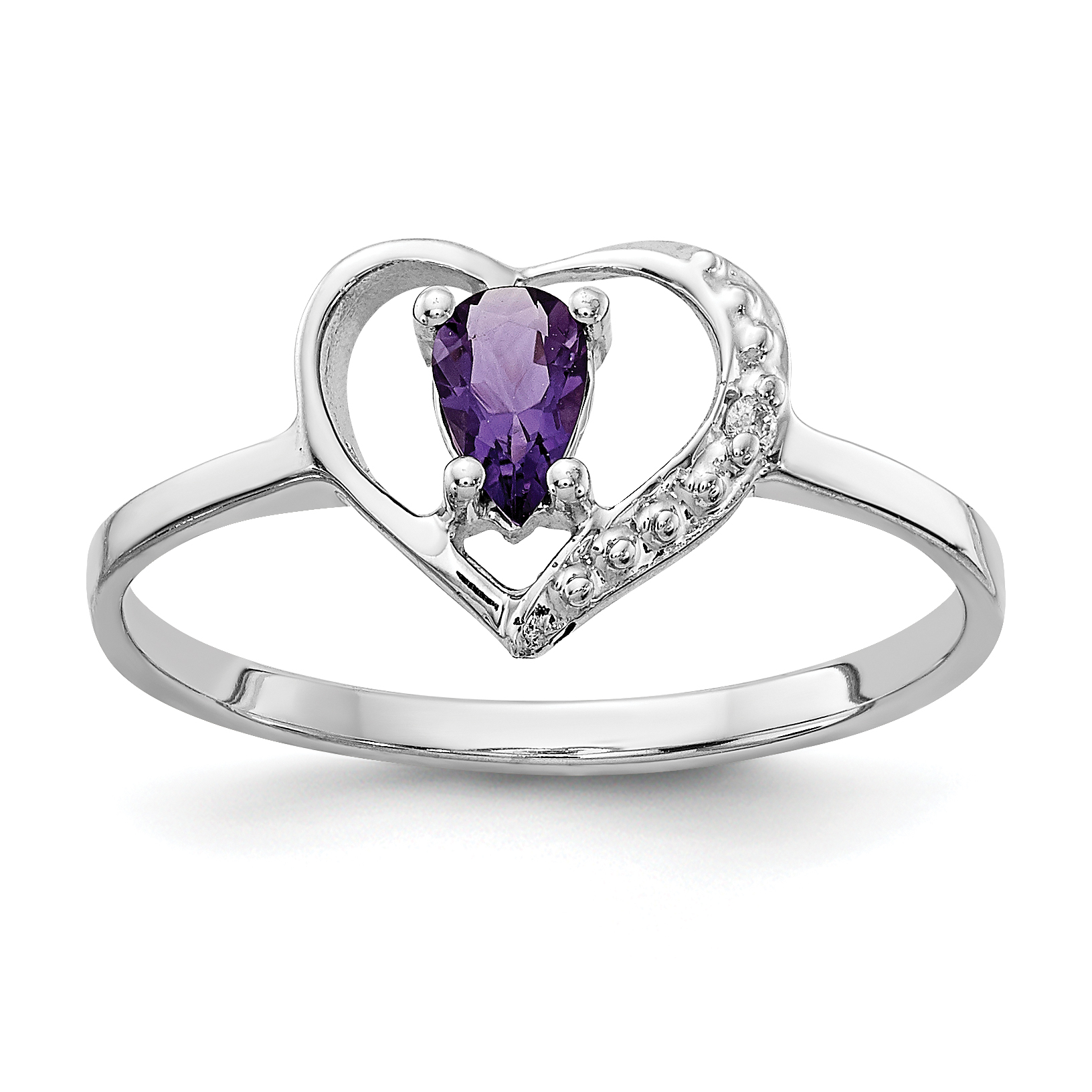 14k White Gold Polished .01ct. Diamond & 5x3 Pear Gemstone Heart Ring Mount (X9729)