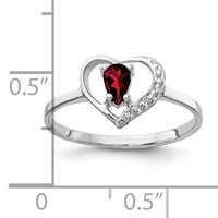 14K White Gold 5x3mm Pear Garnet and AA Diamond Heart Ring view 2