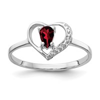 14K White Gold 5x3mm Pear Garnet and AA Diamond Heart Ring view 1