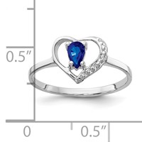14K White Gold 5x 3mm Pear Blue Sapphire and AA Diamond Heart Ring view 2