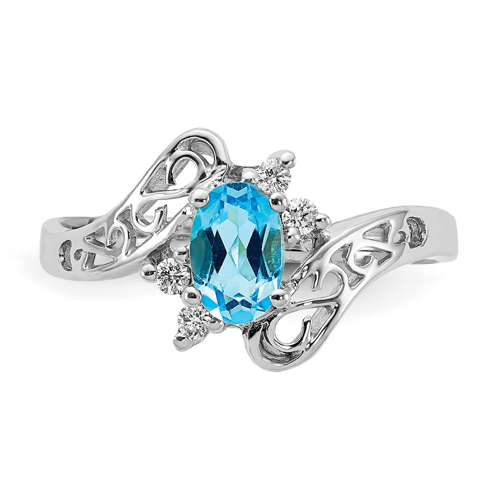 14k White Gold Polished .06ct. Diamond & 6x4 Oval Gemstone Filigree Ring Mo (X9734)