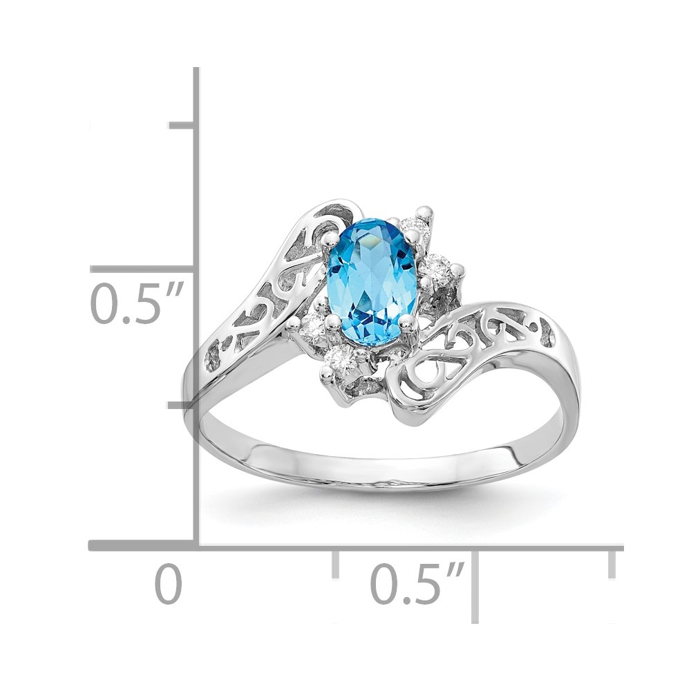 14k White Gold Polished .06ct. Diamond & 6x4 Oval Gemstone Filigree Ring Mo (X9734)
