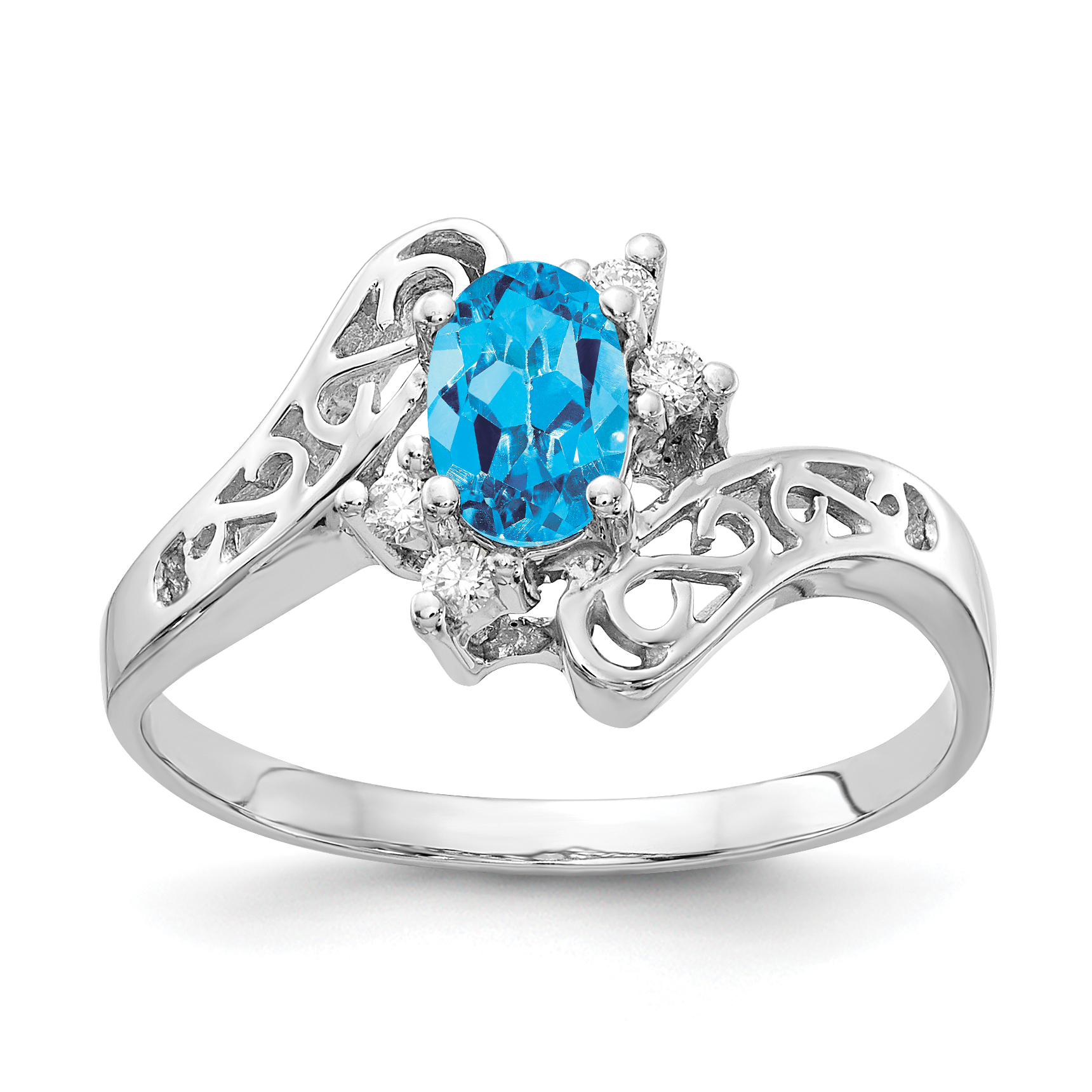 14k White Gold Polished .06ct. Diamond & 6x4 Oval Gemstone Filigree Ring Mo (X9734)