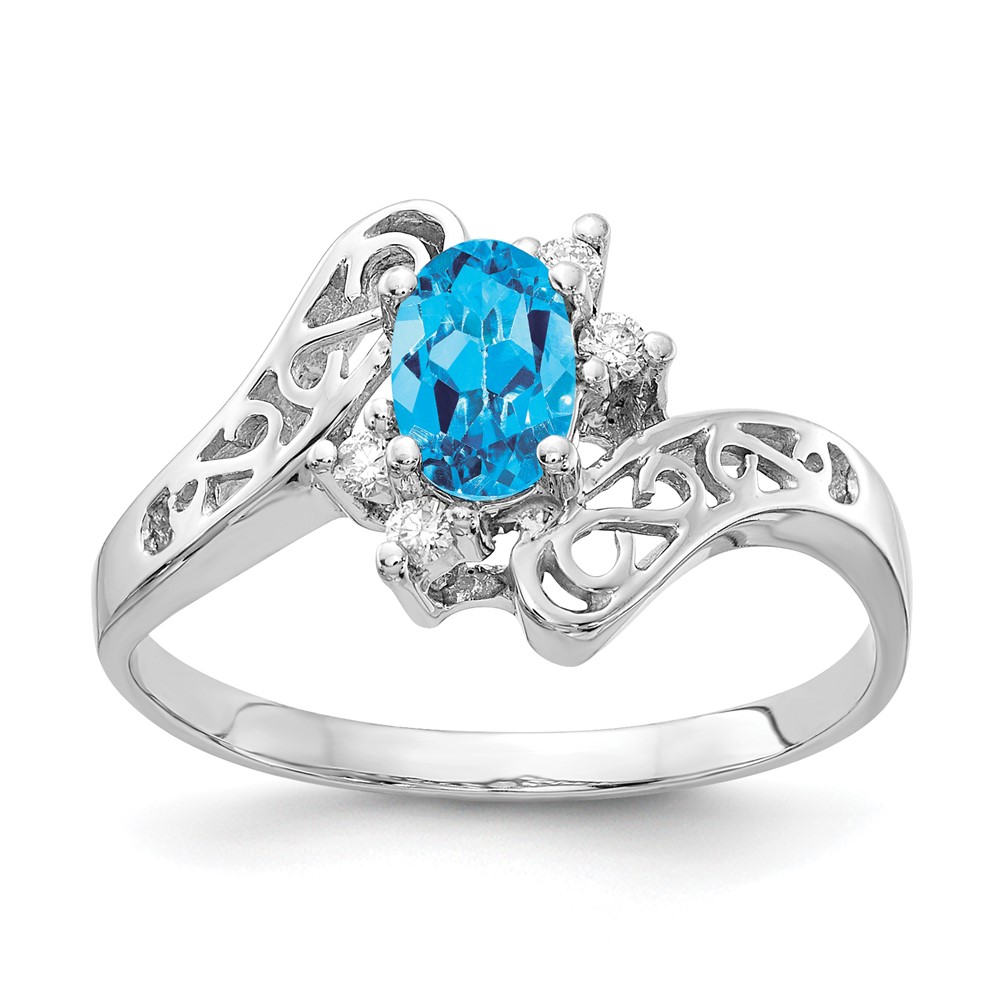 14k White Gold Polished .06ct. Diamond & 6x4 Oval Gemstone Filigree Ring Mo (X9734)