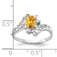 14K White Gold 6x 4mm Oval Citrine and 0.05 Carat AA Diamond Ring view 2