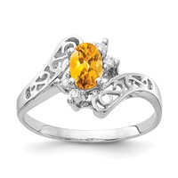 14K White Gold 6x 4mm Oval Citrine and 0.05 Carat AA Diamond Ring view 1