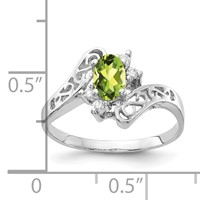 14K White Gold 6x4mm Oval Peridot and 1 20 Carat AA Diamond Ring view 2