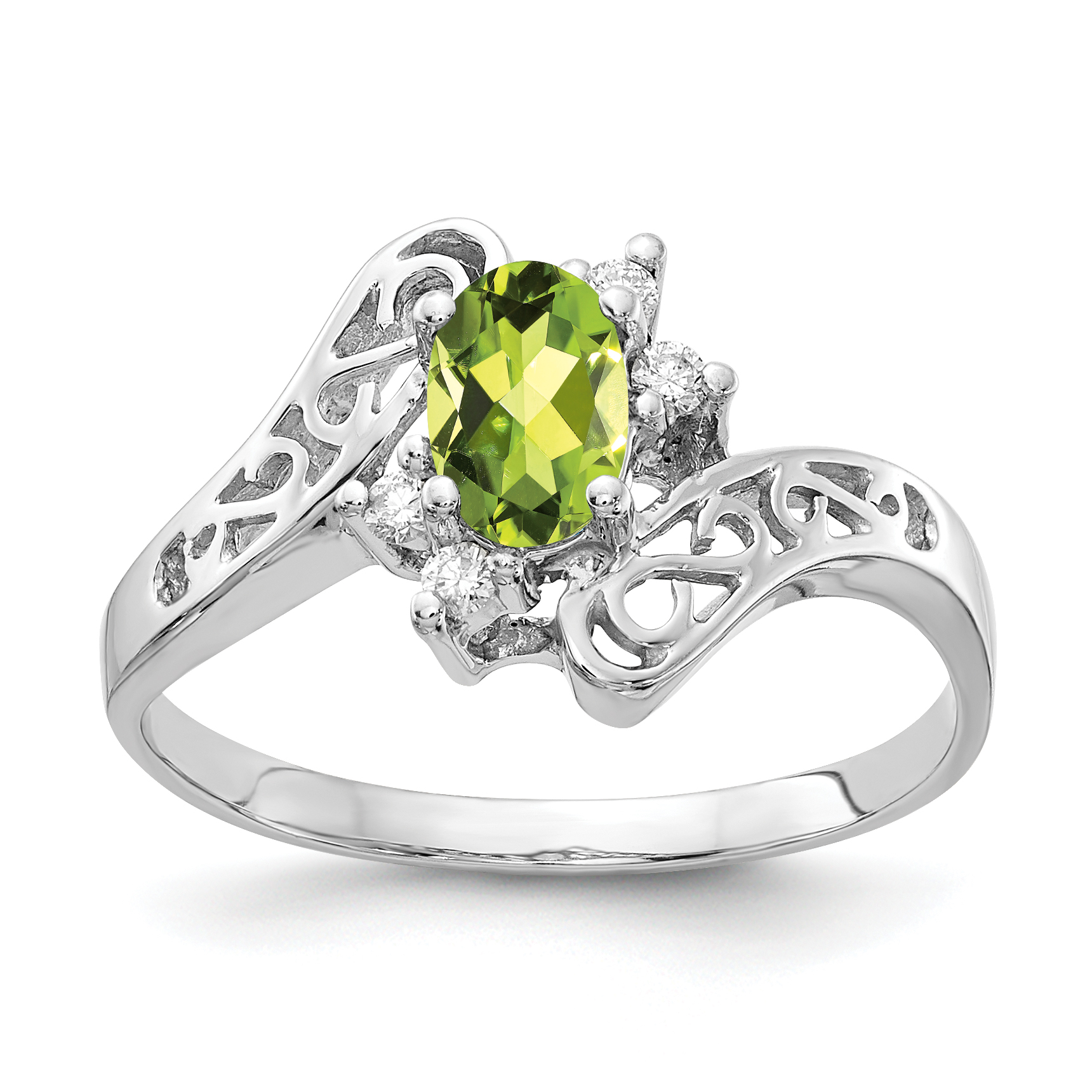 14k White Gold 6x4mm Oval Peridot AA Diamond ring (X9734PE/AA)