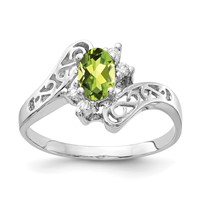 14K White Gold 6x4mm Oval Peridot and 1 20 Carat AA Diamond Ring view 1