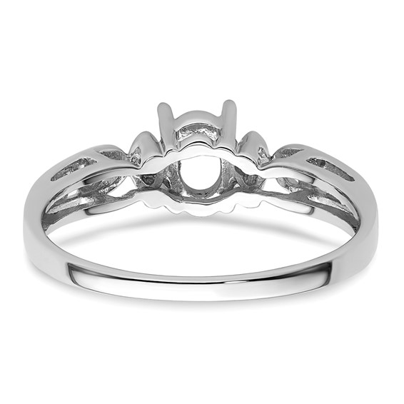 14k White Gold Polished Holds 2-1.6mm Diamond and 6x4mm Oval Gemstone Ring Mounting