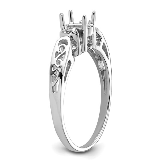 14k White Gold Polished Holds 2-1.6mm Diamond and 6x4mm Oval Gemstone Ring Mounting