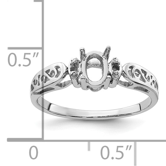 14k White Gold Polished Holds 2-1.6mm Diamond and 6x4mm Oval Gemstone Ring Mounting