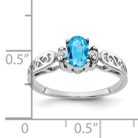 14K White Gold 6x 4mm Oval Blue Topaz and Aaa Diamond Filigree Ring view 2