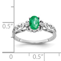 14K White Gold 6x4mm Oval Emerald and VS Diamond Ring view 2