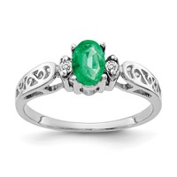 14K White Gold 6x4mm Oval Emerald and VS Diamond Ring view 1